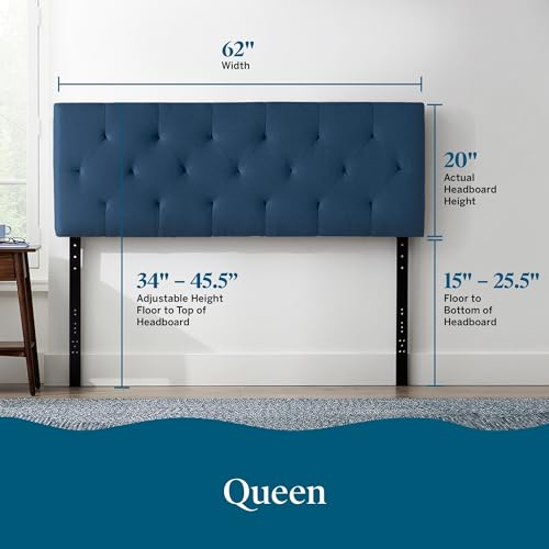 Lucid Mid-Rise Upholstered Headboard - Diamond Tufted - Padded Polyester - Adjustable Height from 34” to 46” - Easy Assembly - Bed Frame or Wall Mount - Sturdy - Cobalt - Queen Size - color: Cobalt, size: Queen