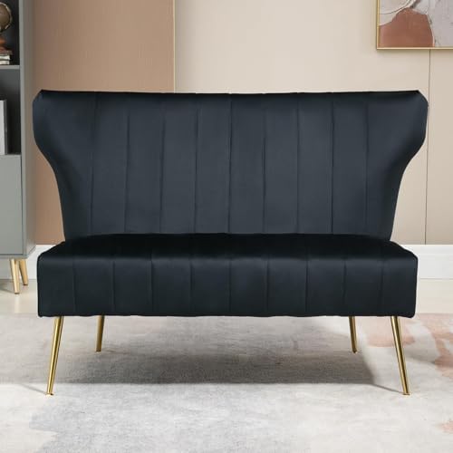 ZJhome 40’’ Armless Loveseat Sofa, Comfy Upholstered Velet Small Couch Sofa with Gold Legs, 2 Seater Tufted Modern Couch for Living Room, Bedroom, Apartment Small Space (Black) - color: Black, size: 50'' stripe