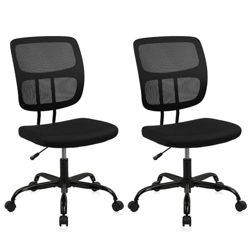 CLATINA Home Office Chair No Arms with Wheels, Adjustable Height Small Desk Chair, Ergonomic Mesh Rolling Work Swivel Chairs, 360 Swivel Computer Chair for Office, Reading Meeting Room 2PK(Black) - color: Black-sprain, size: 2 Pack
