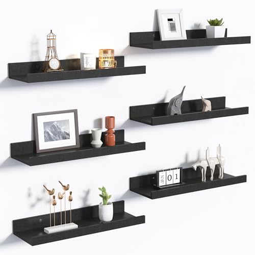 upsimples Floating Shelves for Wall Decor and Storage, Black, 6Pcs 15.7'' | Wall Mounted Wood Shelves for Living Room, Bedroom, Bathroom, Kitchen, Office, Laundry Room Display and Organize - color: Black, size: 15.7in