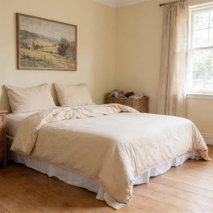 BISELINA French Linen Duvet Cover Set 3pcs with Hidden Zipper Closure Natural Flax Cotton Blend Solid Color Soft Breathable Luxury Farmhouse Bedding -Full Size, Linen/Beige - color: Linen, size: Full