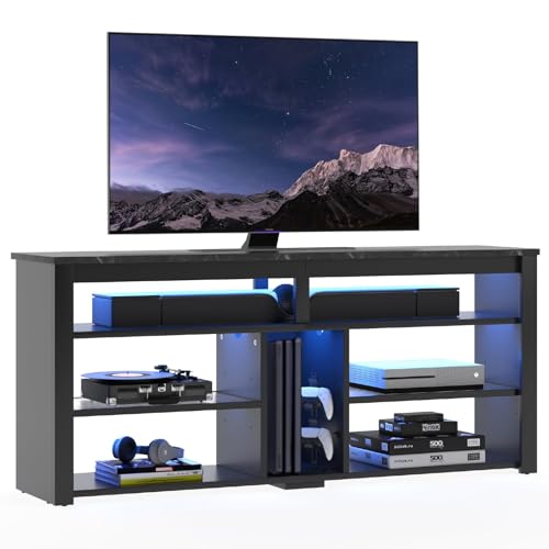 Bestier LED Tall Entertainment Center for 55/60/65 inch TV, TV Stand with Storage for PS4 Xbox, Adjustable Shelf Media Console for Living Room, Black Marble - color: Black Marble, size: 55 inch