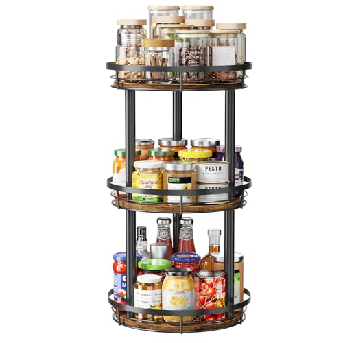 LAMU 10'' Wood Lazy Susan Spice Rack Organizer, 3 Tier Spice Organization for Cabinet, Countertop, Kitchen, Table Top, Pantry, Condiment and Seasoning Rack Organizer - size: 3 Tier 10 in