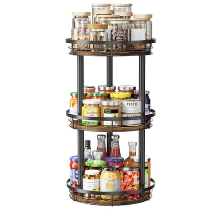 LAMU 10'' Wood Lazy Susan Spice Rack Organizer, 3 Tier Spice Organization for Cabinet, Countertop, Kitchen, Table Top, Pantry, Condiment and Seasoning Rack Organizer - size: 3 Tier 10 in