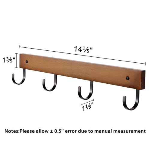 SCUNDA Mug Hook for Wall, 180° Swivel Hooks for Cups, Wooden Wall Mounted Rotatable Hooks for Hanging Mugs, Hats, Keys, Kitchen Utensils, Robe, Towel, Strong Metal Hook with Wood Base (2, Brown) - color: Brown