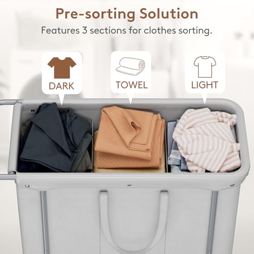 Lifewit 200L Rolling Laundry Basket with Steel Frame, Removable Bag, Silver Gray - color: Silver Gray, size: 200L