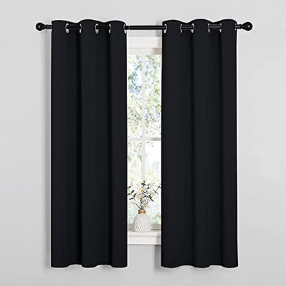 NICETOWN Living Room Blackout Curtains and Drapes, Black Solid Thermal Insulated Grommet Blackout Drapery Panels for Window (2 Panels, 34 inches Wide by 63 inches Long, Black) - color: Black, size: 34"W x 63"L (Pack of 2)