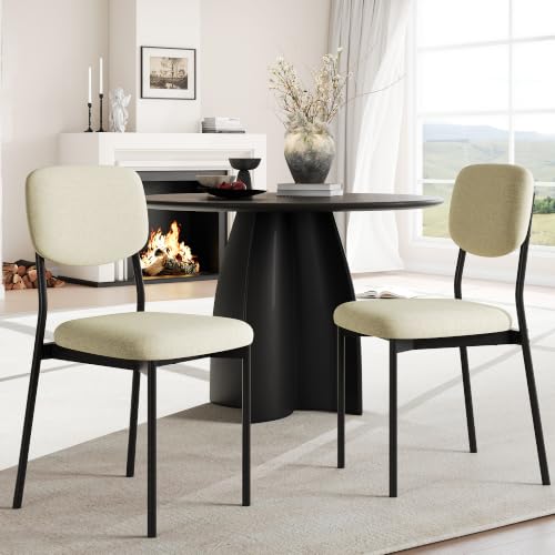 Einhomn Upholstered Dining Chairs Set, Modern Stackable Dining Room Chairs with Soft Velvet Backrest, Kitchen Chairs with Sturdy Metal Legs for Living Room, Restaurant, Set of 2,Beige Linen - color: Beige Linen