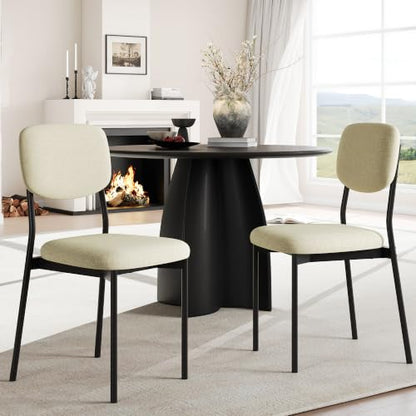 Einhomn Upholstered Dining Chairs Set, Modern Stackable Dining Room Chairs with Soft Velvet Backrest, Kitchen Chairs with Sturdy Metal Legs for Living Room, Restaurant, Set of 2,Beige Linen - color: Beige Linen