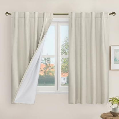 100% Blackout Linen Curtains for Bedroom 45 Inches 2 Panels, Stone | Linen Textured Thermal Window Drapes, Room Darkening, Privacy, Rod Pocket Back Tab Panels, with White Liner, 38 x 45 Inch - color: Stone, size: 38"W x 45"L (Pack of 2)