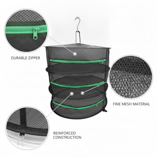 Collapsible Hanging Dryer with Zippered Mesh Layers, Space-Saving Foldable Air Drying Rack for Kitchen, Balcony, and Laundry (Black) - size: 22.83 x 22.83 x 7.09 in
