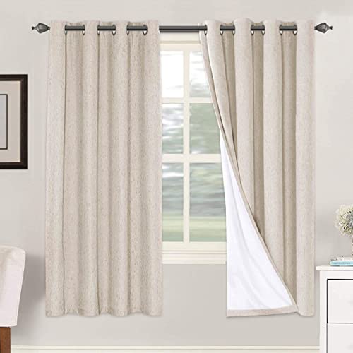 H.VERSAILTEX 72 inch Blackout Curtains, 100% Absolutely Blackout Thermal Insulated Textured Linen Look Curtain Draperies Anti-Rust Grommet Linen Curtains Blackout, 2 Panels, Natural - color: Natural, size: 52"W x 72"L (Pack of 2)