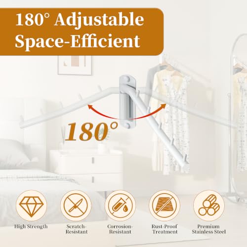 Alise Wall Mounted Drying Rack,Swivel Clothes Drying Hangers,White,2 Pack | Space Saving Clothes Hanger Rack,Heavty Duty Stainless Steel Clothes Wall Drying Rack for Laundry Closet Bedroom/Bathroom - color: White, size: 1005 (2 Pack)