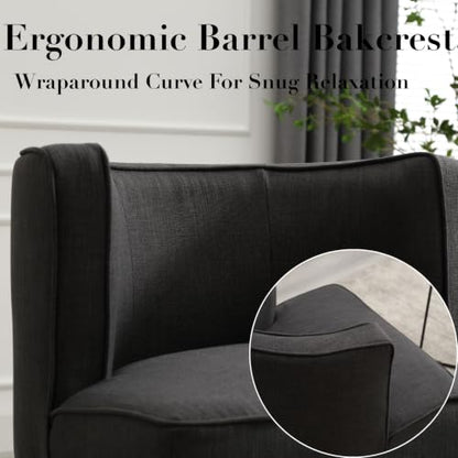 Modern Barrel Accent Chair，Mid Century Armless Side Chair Linen Fabric Upholstered Comfy Reading Chair with Solid Wooden Frame for Living Room/Bedroom, Black - color: Black, size: 1PC