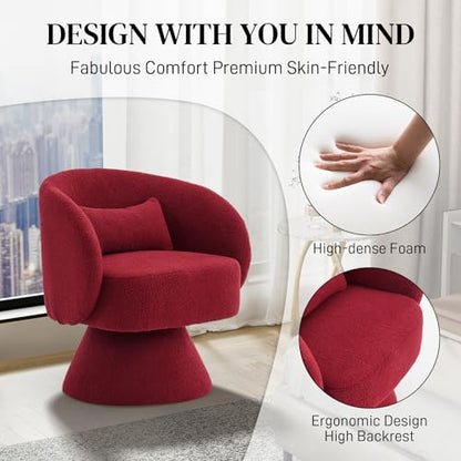 Swivel Barrel Chair Set of 2 , 360 Degree Small Accent Chair, Boucle Red | Modern 360 Degree Swivel Barrel Chair Set, Comfy Small Vanity Accent Chair with Pillow for Living Room,Bedroom,Office - color: Red