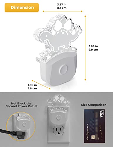 L LOHAS LED 아동용 공룡 야간 조명, 야간 조명 플러그인, 황혼에서 새벽까지 | 스테고사우루스 LED 야간 조명 벽에 꽂기, RGB+소프트 화이트 3000K, 3가지 조명 모드, 아기방, 방 장식에 이상적, 1팩 - color: 스테고사우르스.