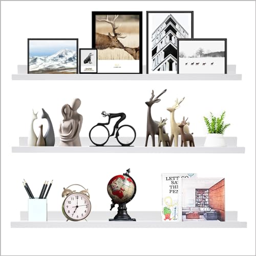 AZSKY 36 Inch Picture Ledge Shelf Floating Shelves Wall Mounted Set of 3 White - color: White, size: 36in set 3