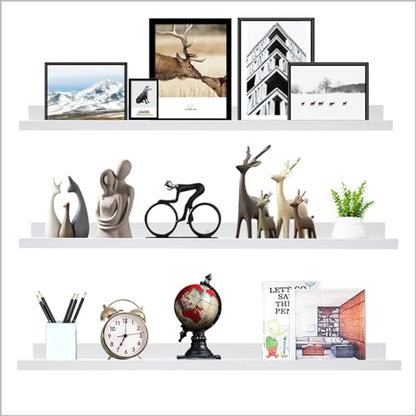 AZSKY 36 Inch Picture Ledge Shelf Floating Shelves Wall Mounted Set of 3 White - color: White, size: 36in set 3