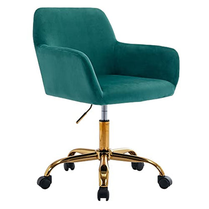 Velvet Makeup Vanity Chair,Home Office Desk Chair with Wheels, Green | Fluffy Swivel Modern Armchair Upholstered Fuzzy Height Adjustable for Teens Women Girls Elegant for Living Room Bedroom - color: Green