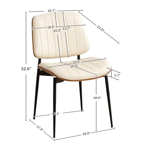 LUNLING Dining Chairs Set of 4 Mid Century Modern Retro Faux Leather Chairs with Walnut Bentwood Upholstered Seat Metal Legs Chair,Adjustable Foot for Kitchen Dining Room Chairs(Beige) - color: Beige, size: Set of 4