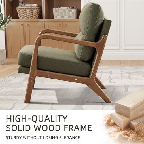 IOMOR Mid Century Modern Accent Chair, Linen Fabric Upholstered Lounge Arm Chair with Solid Wood Frame and Soft Cushion for Living Room, Bedroom, Balcony (1, Green) - color: Linen Green