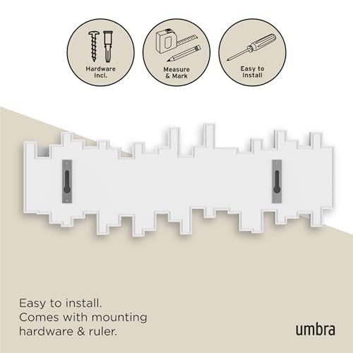 Umbra Sticks Wall Mount Coat Rack, 5 Hook Retractable Pegs, White | Mounting hardware included, sculptural modern design, entryway or bedroom use, recycled plastic - color: White, size: 5-Hook