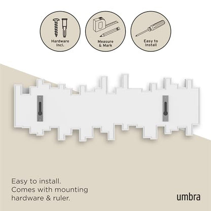 Umbra Sticks Wall Mount Coat Rack, 5 Hook Retractable Pegs, White | Mounting hardware included, sculptural modern design, entryway or bedroom use, recycled plastic - color: White, size: 5-Hook