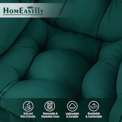 Lazy Chair with Ottoman, Soft Comfy Chair for Bedroom, Green | Reading Accent Lounge Chair with folding Foot Stool for Living Room Dorm Apartment, sturdy metal frame - color: Dark Green