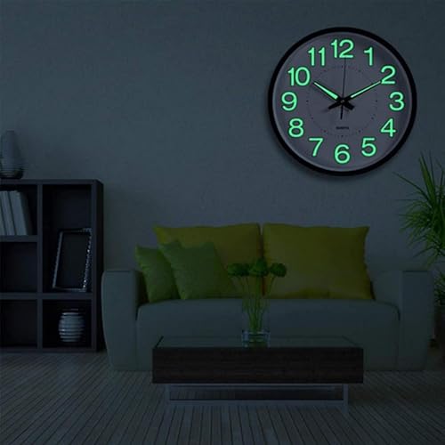 12 Inches Night Light Wall Clocks - with Silent Non-Ticking Glowing Function - Big Solid Numbers Easy to Read Both Day and Night - color: White/Black