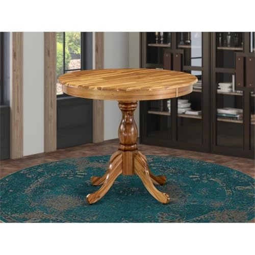 BOWERY HILL Traditional Round Acacia Wood Dining Table, 30" H x 36" W x 36" D, Natural Finish, Pedestal Legs, Mid Century Style, Durable Rubberwood Construction for Kitchen or Dining Room - color: Natural
