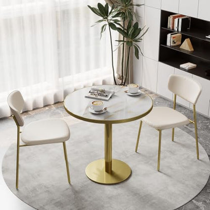 31.5" Circle Tulip Table with Sintered Stone Tabletop, Gold Edge & Pedestal | Modern Round Dining Table, Leisure Bistro Table for Kitchen, Small Places, Living Room, Cafe, Restaurant (Crystal Onyx) - color: Crystal Onyx (Golden Edge), size: Round