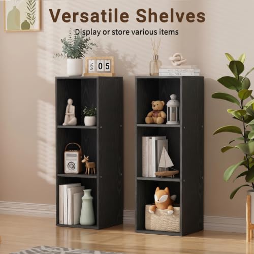 3 Cube Black Book Shelf, Tall Bookcase for Bedroom Home Office Living Room - color: Black, size: 3 Cube