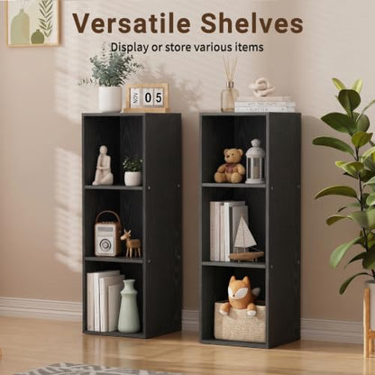 3 Cube Black Book Shelf, Tall Bookcase for Bedroom Home Office Living Room - color: Black, size: 3 Cube