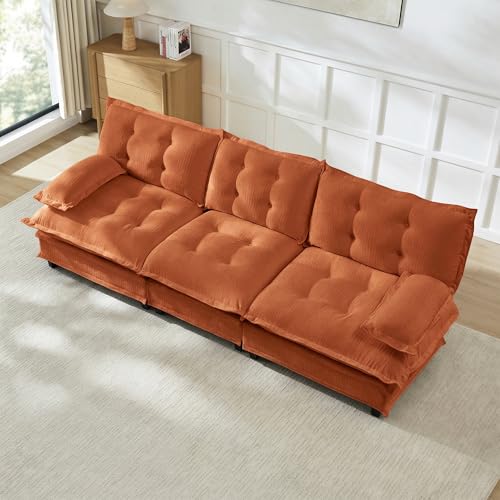 107.8" Modular Sectional Sofas for Living Room,Roomy Tufted 3 Seater Cloud Couch with Deep Seat,Modern Comfy Chenille 3 Seat Cloud Sofa for Bedroom,Apartment - color: Orange, size: 3 Seater