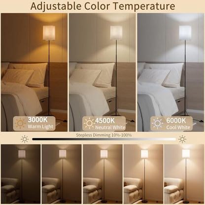 63.8" Square Floor Lamp with White Linen Shade | Dimmable Standing Lamp, Remote & Foot Switch, 3 Color Temperatures, 9W LED Bulb Included, for Living Room, Bedroom & Office - color: Beige