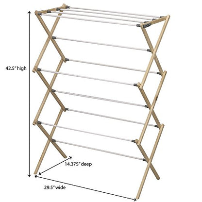 Household Essentials X-Frame Clothes Drying Rack, Stabile Wood Frame with Slanted Feet, Smooth Vinyl Wrapped Rods, 23.8 Feet of Hanging Space, Ready to Assemble, Flat Top, Natural - color: Natural/White Pine