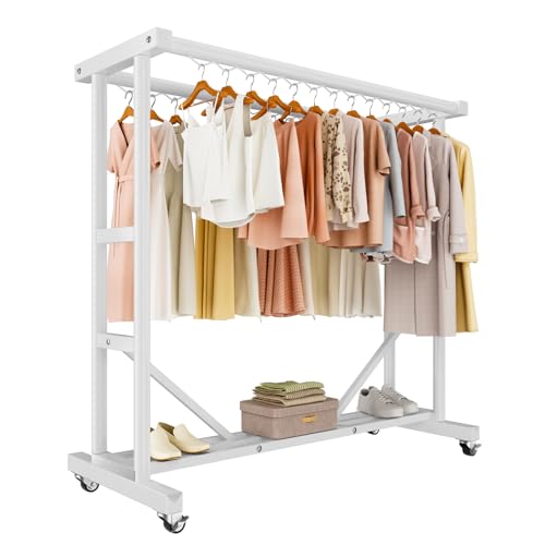 Heavy Duty Clothes Rack, Thickened Stainless Steel Frame, White | Thickened stainless steel frame, high load capacity, home & commercial, rust-resistant, stable without wobbling - color: White