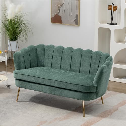 Chifee & Vingol Upholstered Small Loveseat for Small Space with Golden Legs,Green - color: Chenille-green