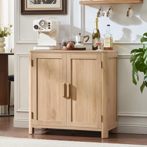 Joaxswe Sideboard Buffet Cabinet with Storage, 31.5" Arc-Shaped Credenza | 2 Doors & Adjustable Shelves, High Capacity, Sturdy Material, Coffee Bar Cabinet for Kitchen, Living Room, Entryway, Natural - color: Natural, size: 2door
