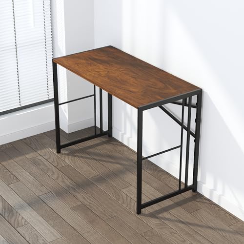 Lutown-Teen 35 inch Folding Small Desk, Mahogany | Writing Gaming Computer Camping Desk for Small Spaces, No Assembly Required Home Office Table - color: Mahogany, size: 35 Inch
