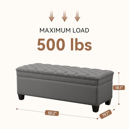 50" Storage Ottoman Bench, Rectangular End of Storage Bench, Upholstered Large Fabric Tufted Ottoman with Storage for Living Room, Bedroom, Entryway,Dark Gray - color: Dark Gray
