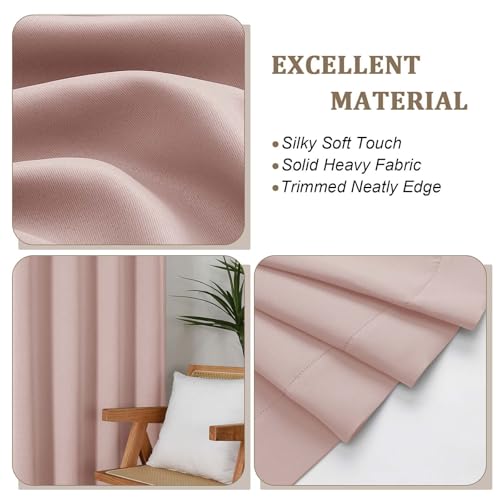 Blush Pink Room Darkening Curtains 84 Inches Long 2 Panels Set, Solid Thermal Insulated Rod Pocket Window Treatments, Soft Curtain Drapes for Bedroom Living Room, 50" W x 84" L - color: Blush Pink, size: 50"W x 84"L (Pack of 2)