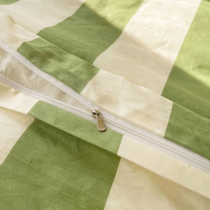 LifeTB Sage Green and White Striped Duvet Cover Set Twin, 100% Washed Microfiber Soft Breathable Striped Bedding Set, 3 Pieces Retro Stripes Pattern Printed Comforter Cover with 2 Pillowcases - color: 09# Sage Green Striped, size: Twin(68"x86")