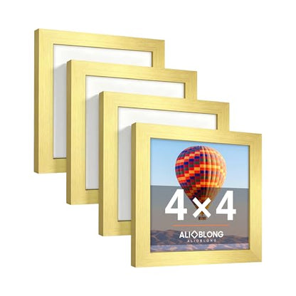 4x4 Picture Frame, Wall Mount or Tabletop Photo Frames with Engineered Wood, Gold 4 Pack - color: GD, size: 4x4-4PK