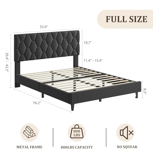 GAOMON Grey Full Bed Frame with Upholstered Headboard,Heavy-Duty Platform Bed Frame with Strong Wood Slats, No Box Spring Needed/Easy Assembly/Noise Free - color: Grey, size: Full