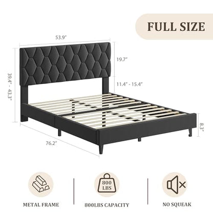 GAOMON Grey Full Bed Frame with Upholstered Headboard,Heavy-Duty Platform Bed Frame with Strong Wood Slats, No Box Spring Needed/Easy Assembly/Noise Free - color: Grey, size: Full