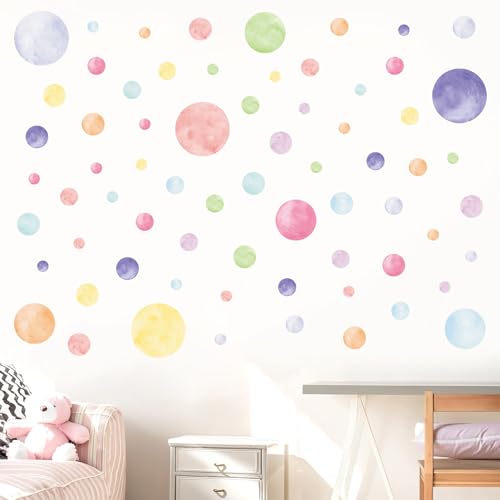 AOWDIAO 68 Large Watercolor Polka Dot Wall Decals, Peel and Stick Vinyl Stickers for Girls Bedroom, Nursery, Playroom, Classroom Pastel Decor - style: Large Polka Dot