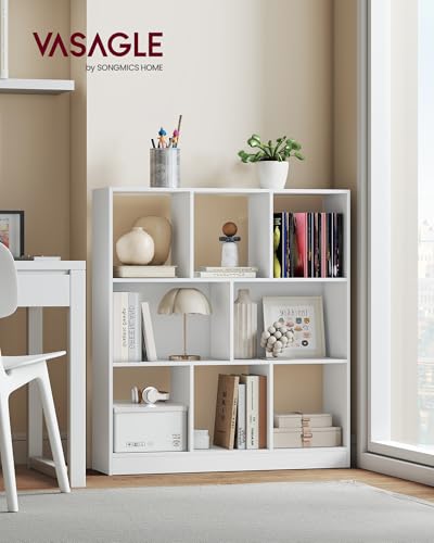 VASAGLE Bookcase Open Storage Shelf, 9.4 x 35.4 x 39.4 Inches | Bookshelf 3-tier book shelf, Cloud White, CUSTOS Collection, ULBC455W01 - color: Cloud White, size: 8 Cubes (9.4"D x 39.4"H), style: 1 Pack
