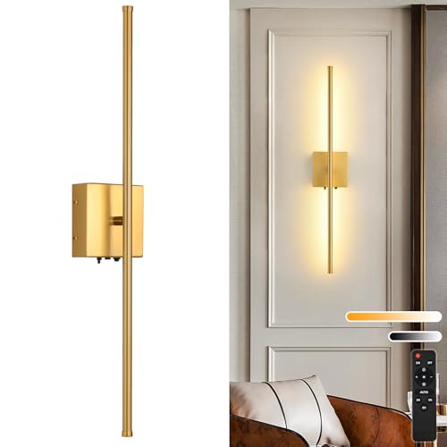 Rechargeable Battery Operated Wall Sconces, 11000mAh Wireless Brushed Gold Wall Lights with Remote Control, 350°Rotate Dimmable Wall Lamp, 3 Color Temperatures, for Bedroom Living Room Hallway, 1 PCS - color: Gold, size: 1 Pack