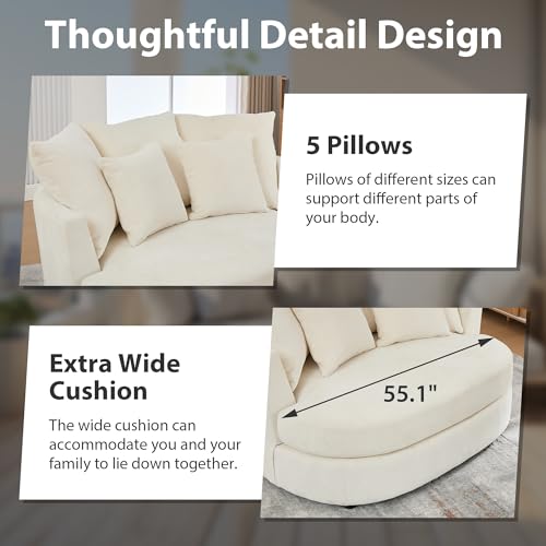Chifee & Vingol 55" W Oversized Accent Barrel Chair Large Round Chair Extra Large Armchair with 5 Pillows for Living Room,Bedroom,Home Theater,Chenille,Beige - color: 55"- Beige